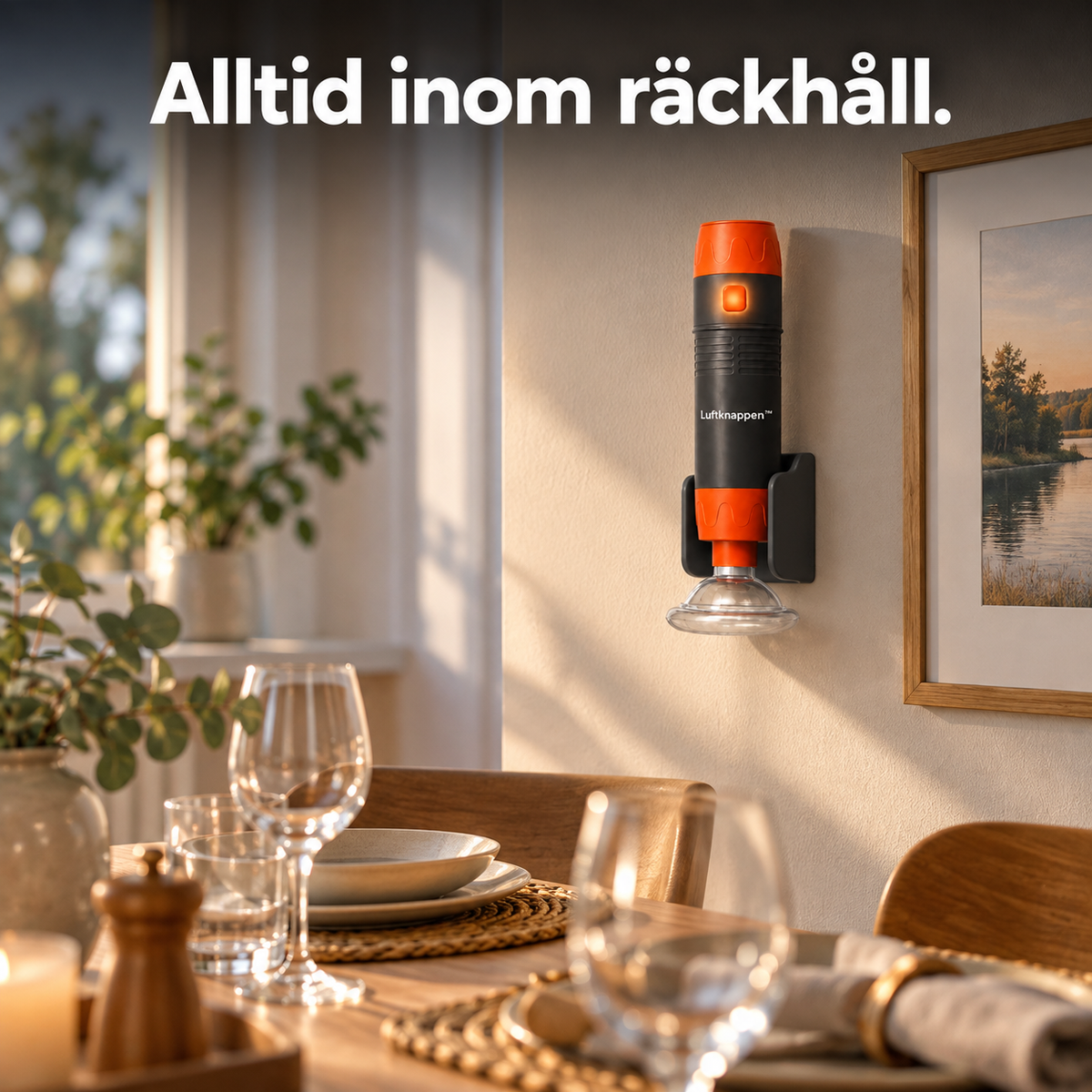 Luftknappen i hållare på väggen, alltid inom räckhåll
